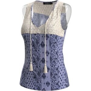BKE Lavender Paisley Lace Tassel Tank Top Large Boho Festival Racerback Dainty